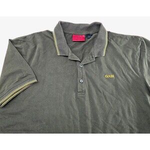 HUGO Boss Slim Fit Men's L Green Pique Polo Shirt Short Sleeve Spell Out